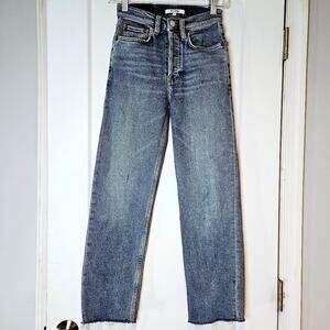 RE/DONE High Rise Stove Pipe Cropped Jeans Raw Hem Comfort Stretch 23